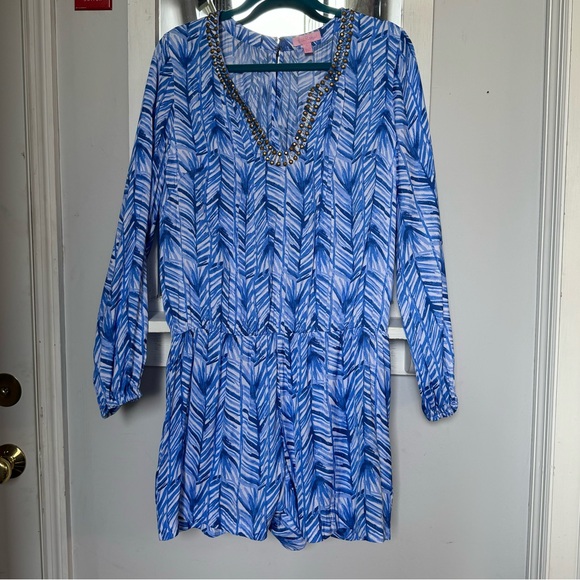 Lilly Pulitzer Colby Romper Lapis Blue Costa Verde Size L - Picture 2 of 11